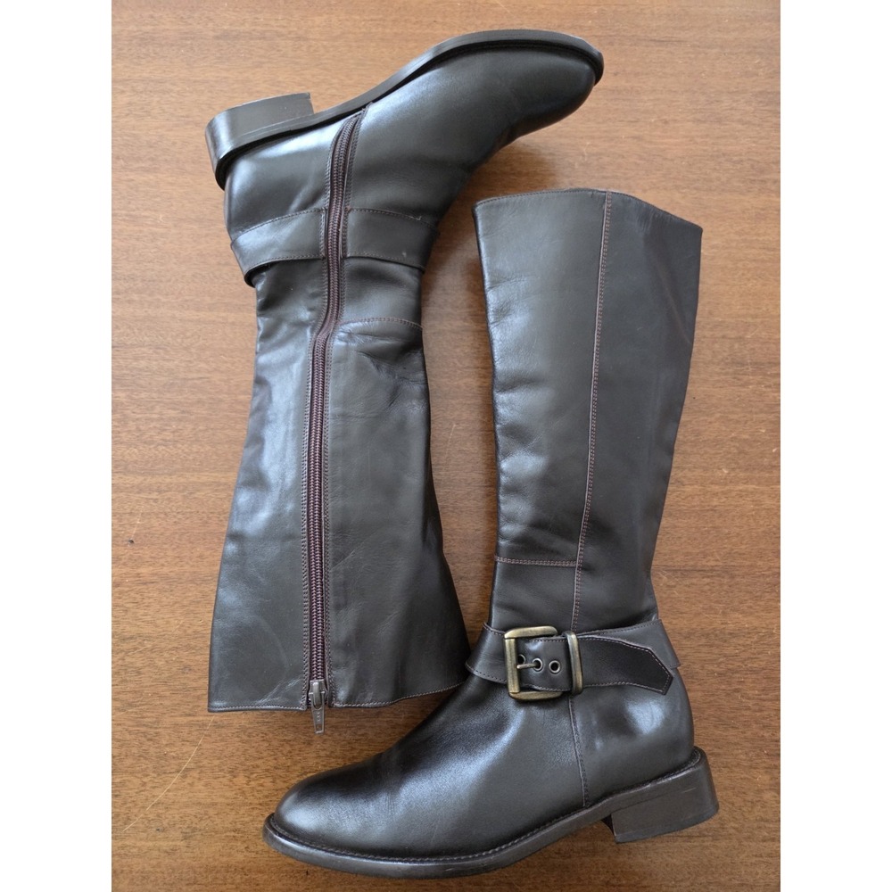 Leather Tall Riding Boots Womens 7.5 Classic Old Money Colin Stuart Italy Dk Brn - Picture 10 of 13